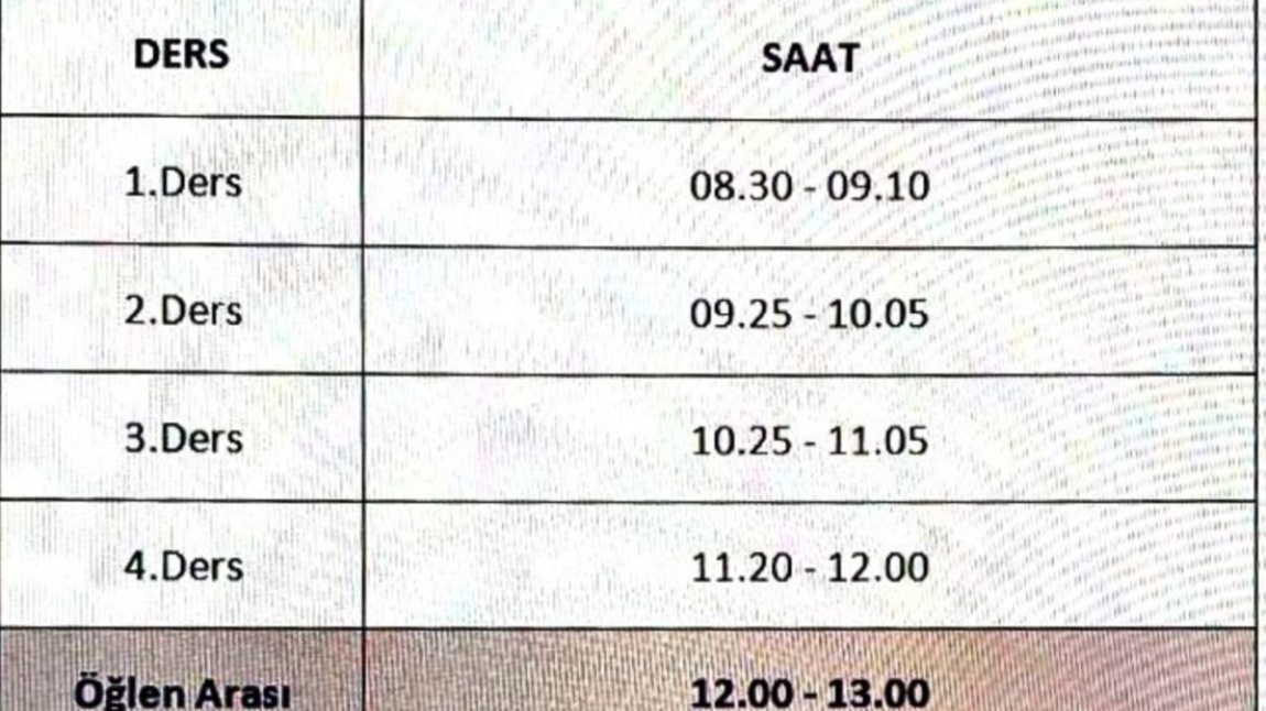 2024-2025 Eğitim Öğretim Yılı Okulumuzun Yeni Ders Saatleri